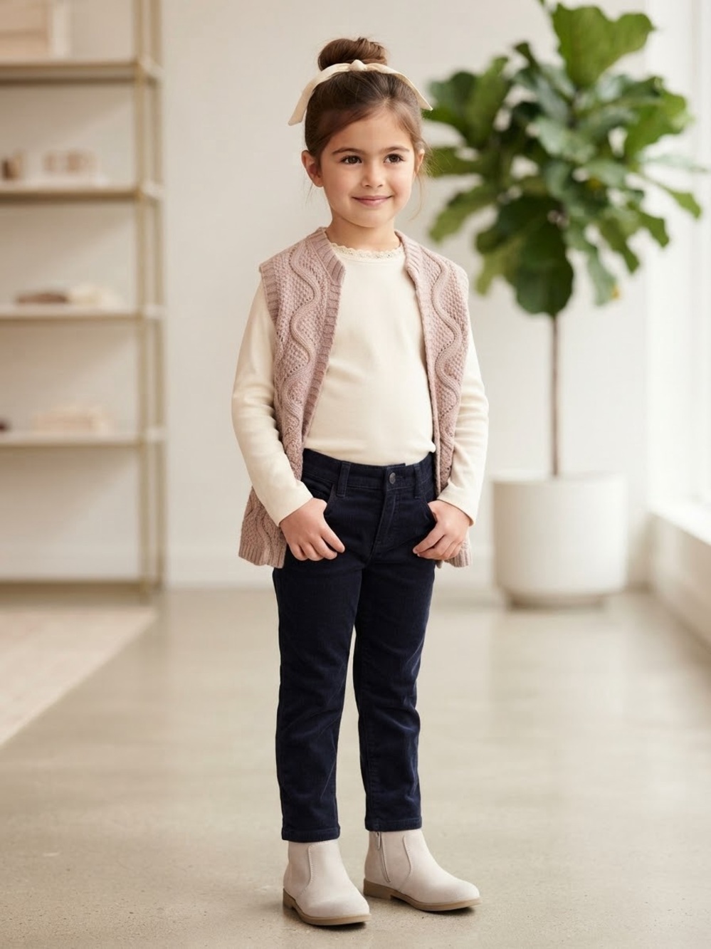 Coco + Carmen Girls 5-6 NWT Dusty Rose Knit Open Front Sleeveless Cardigan